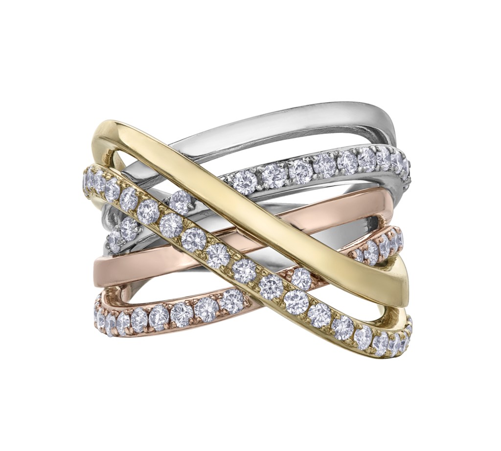 10k rose, yellow & white gold 1.00ct diamond ring