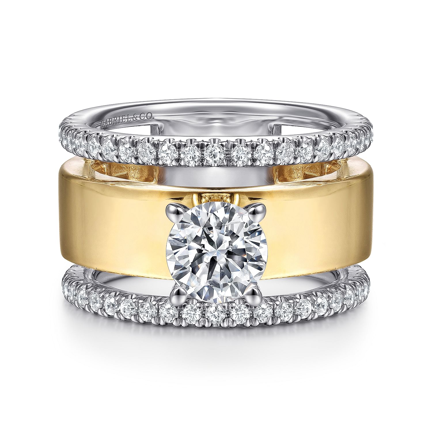 14K White-Yellow Gold Round Diamond Engagement Ring