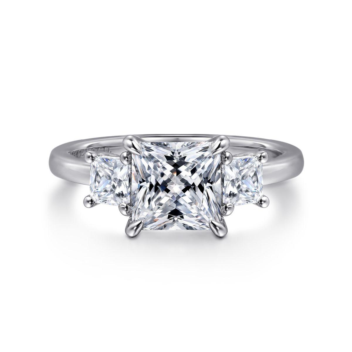 14K White Gold Princess Cut Three Stone Diamond Engagement Ring
