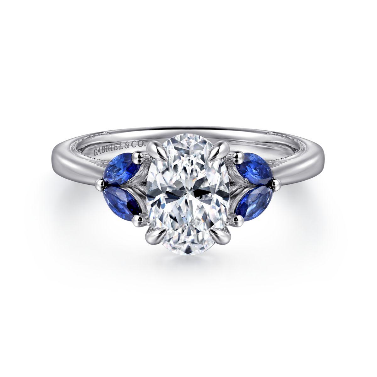 14K White Gold Round Diamond and Sapphire Engagement Ring 14K White Gold Round Diamond and Sapphire Engagement Ring