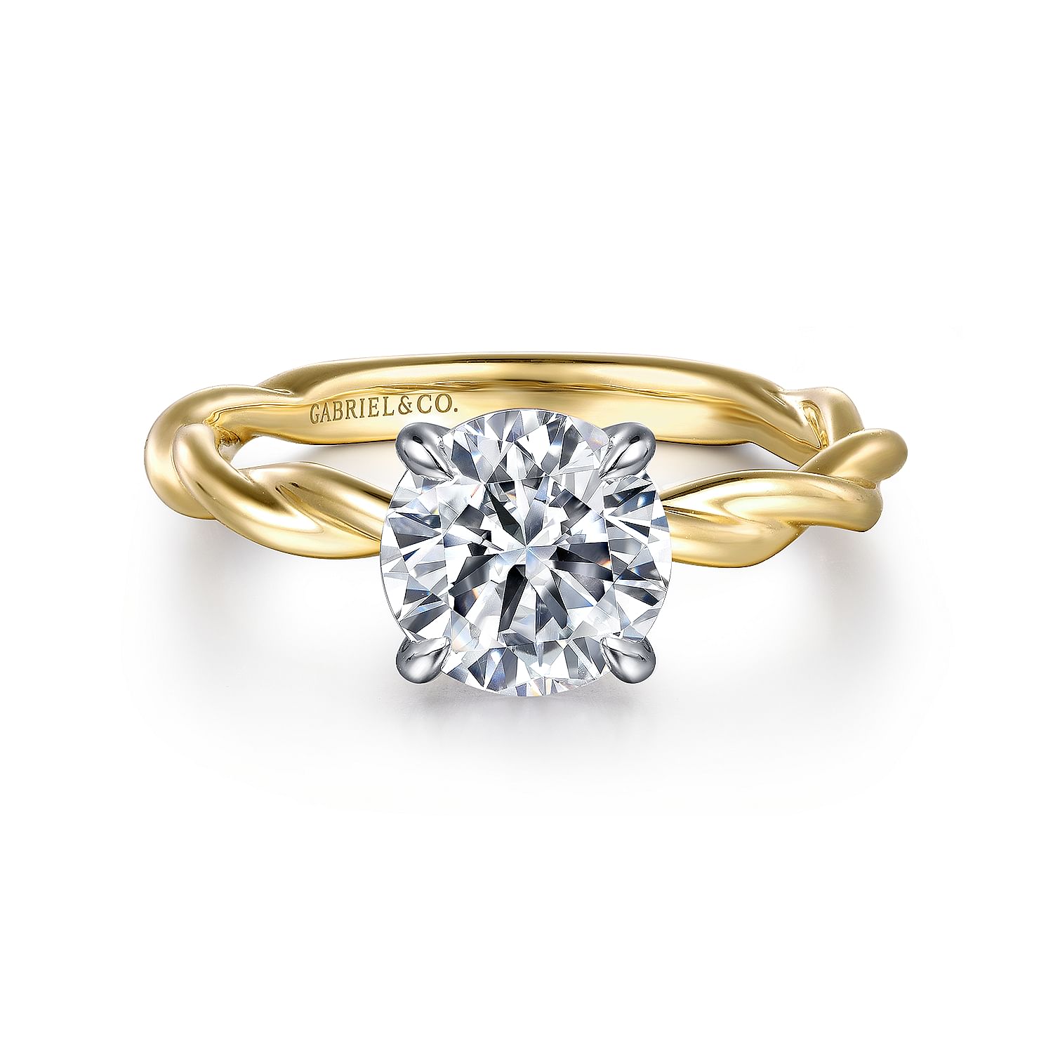 14K White-Yellow Gold Twisted Round Diamond Engagement Ring 14K White-Yellow Gold Twisted Round Diamond Engagement Ring