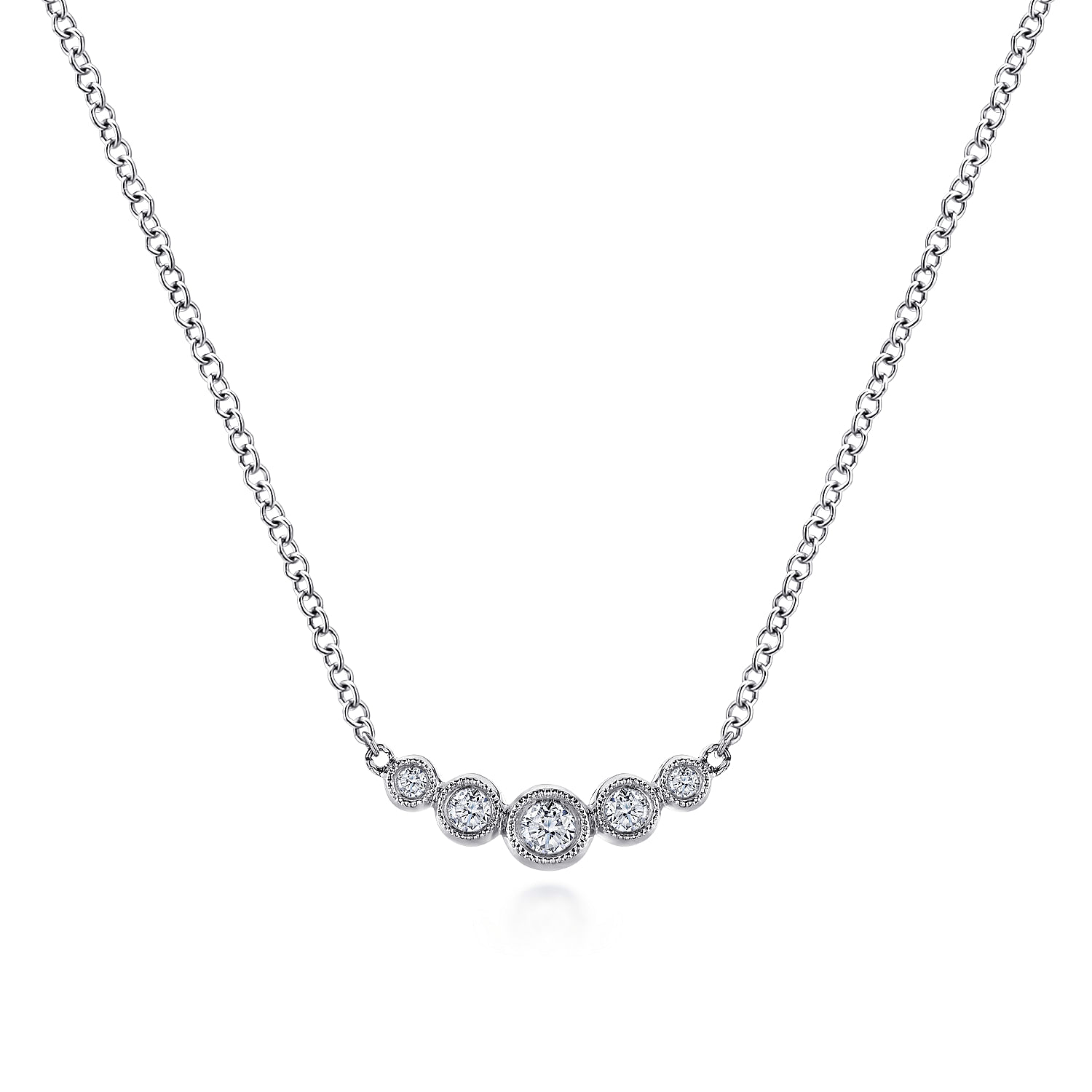 14K White Gold Curved Diamond Bar Necklace