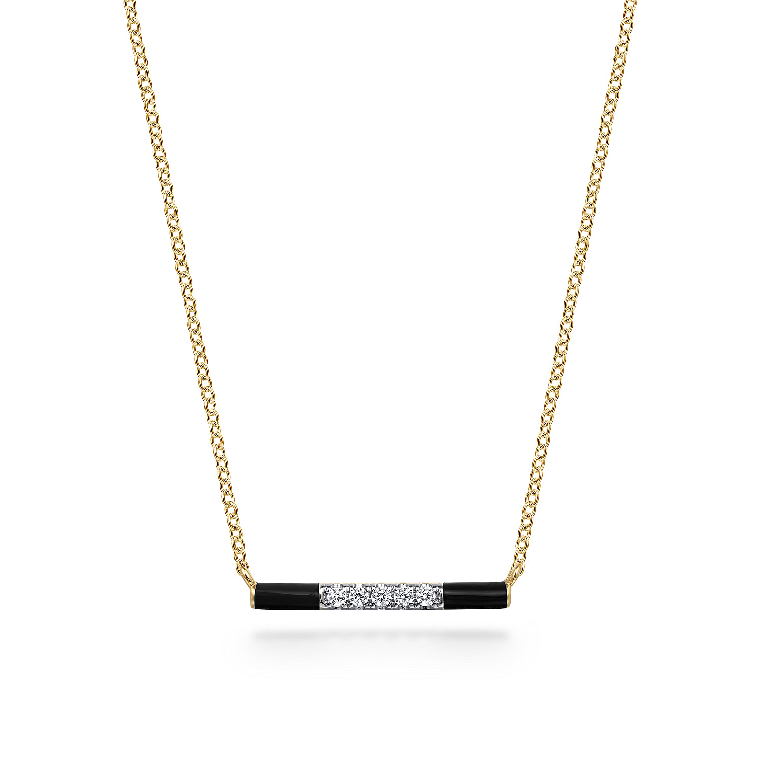 14K Yellow Gold Diamond Bar Necklace with Black Enamel