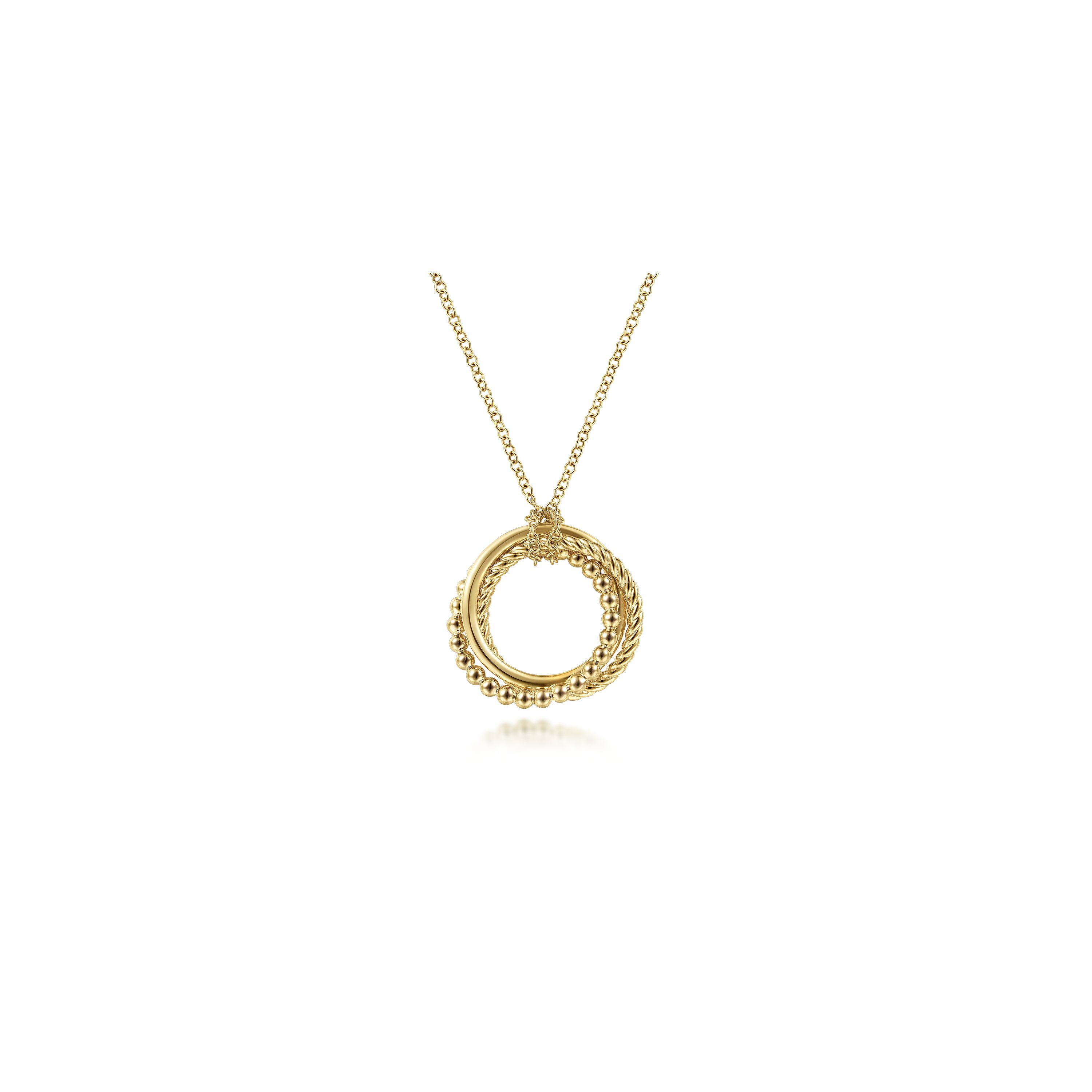 14K Yellow Gold BujukanTwisted Rope Multi Circle Pendant Necklace