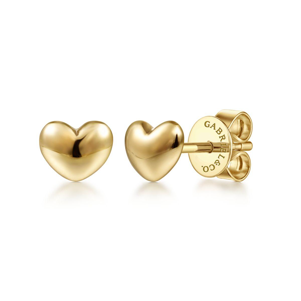 14K Yellow Gold Puff Heart Stud Earrings 14K Yellow Gold Puff Heart Stud Earrings