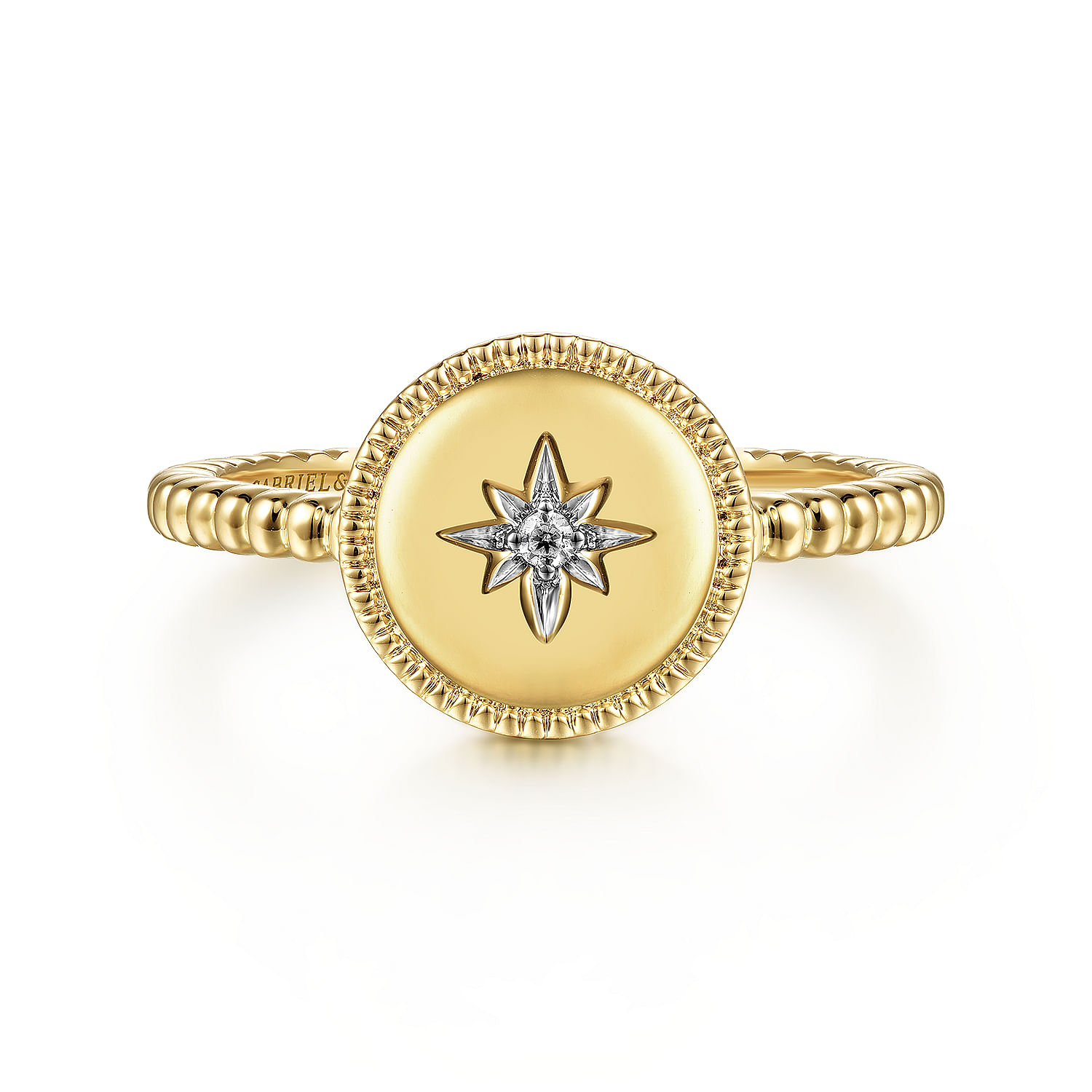14K Yellow Gold Round Diamond Star Bujukan Signet Ring 14K Yellow Gold Round Diamond Star Bujukan Signet Ring