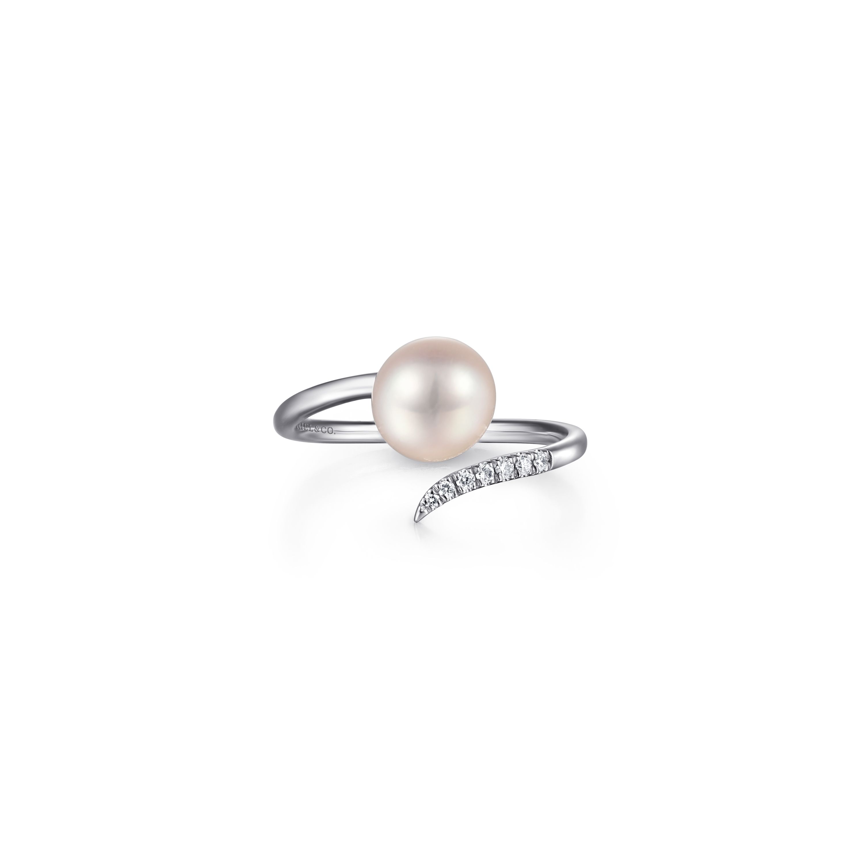14K White Gold Cultured Pearl and Diamond Open Wrap Ring 14K White Gold Cultured Pearl and Diamond Open Wrap Ring