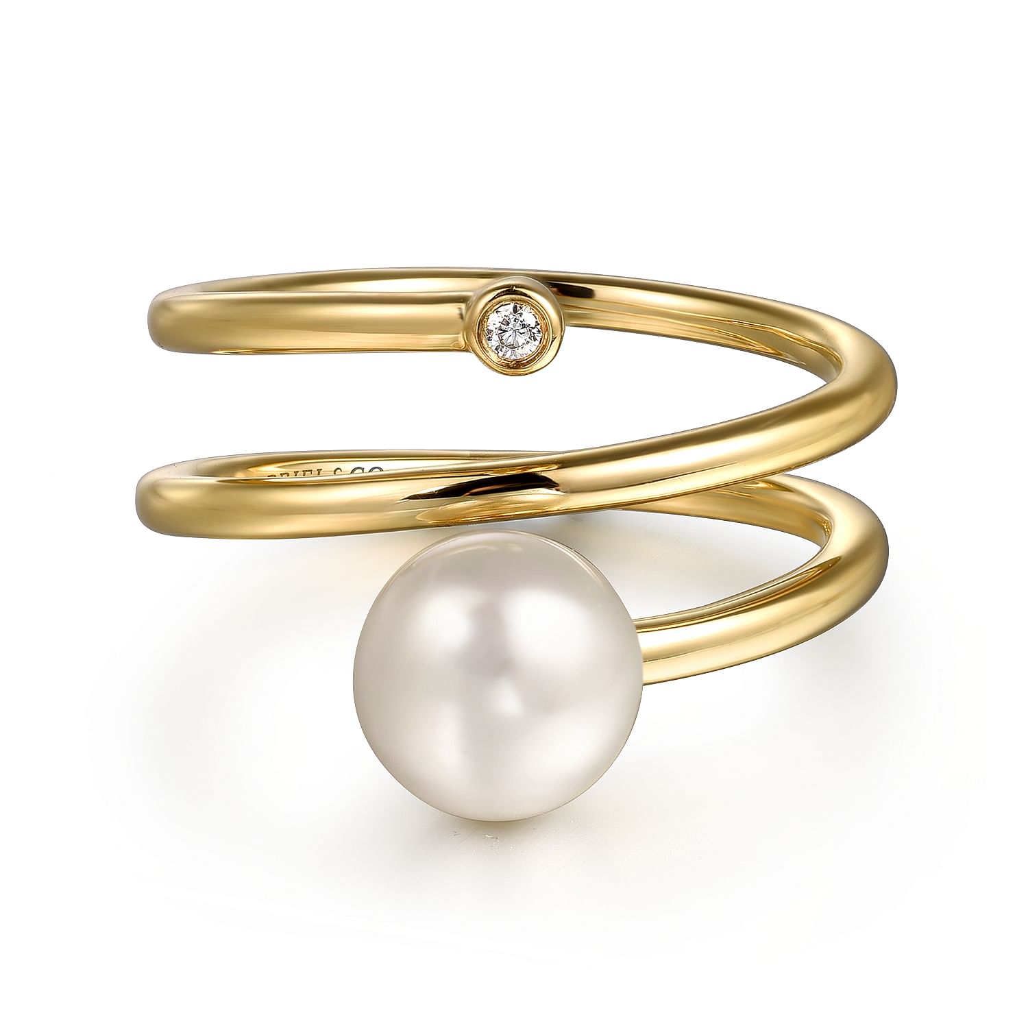14K Yellow Gold Diamond and Pearl Bypass Ring 14K Yellow Gold Diamond and Pearl Bypass Ring