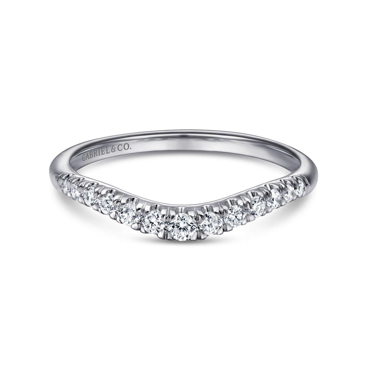 Curved 14K White Gold French Pave Diamond Wedding Band Curved 14K White Gold French Pave Diamond Wedding Band