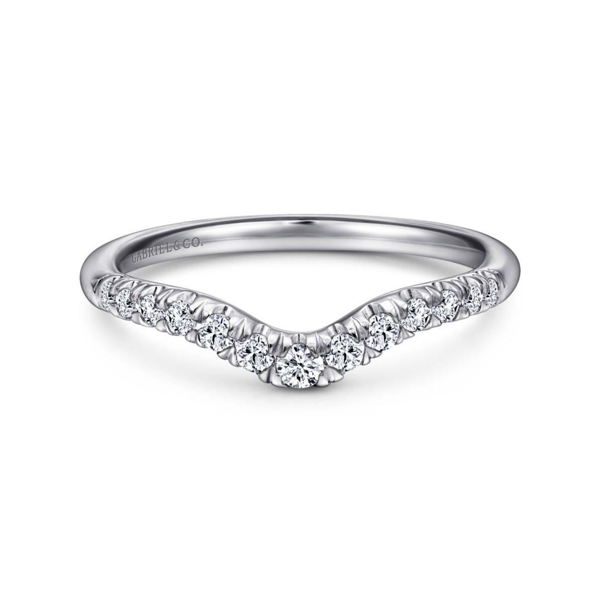 Curved 14K White Gold French Pave Diamond Wedding Band Curved 14K White Gold French Pave Diamond Wedding Band