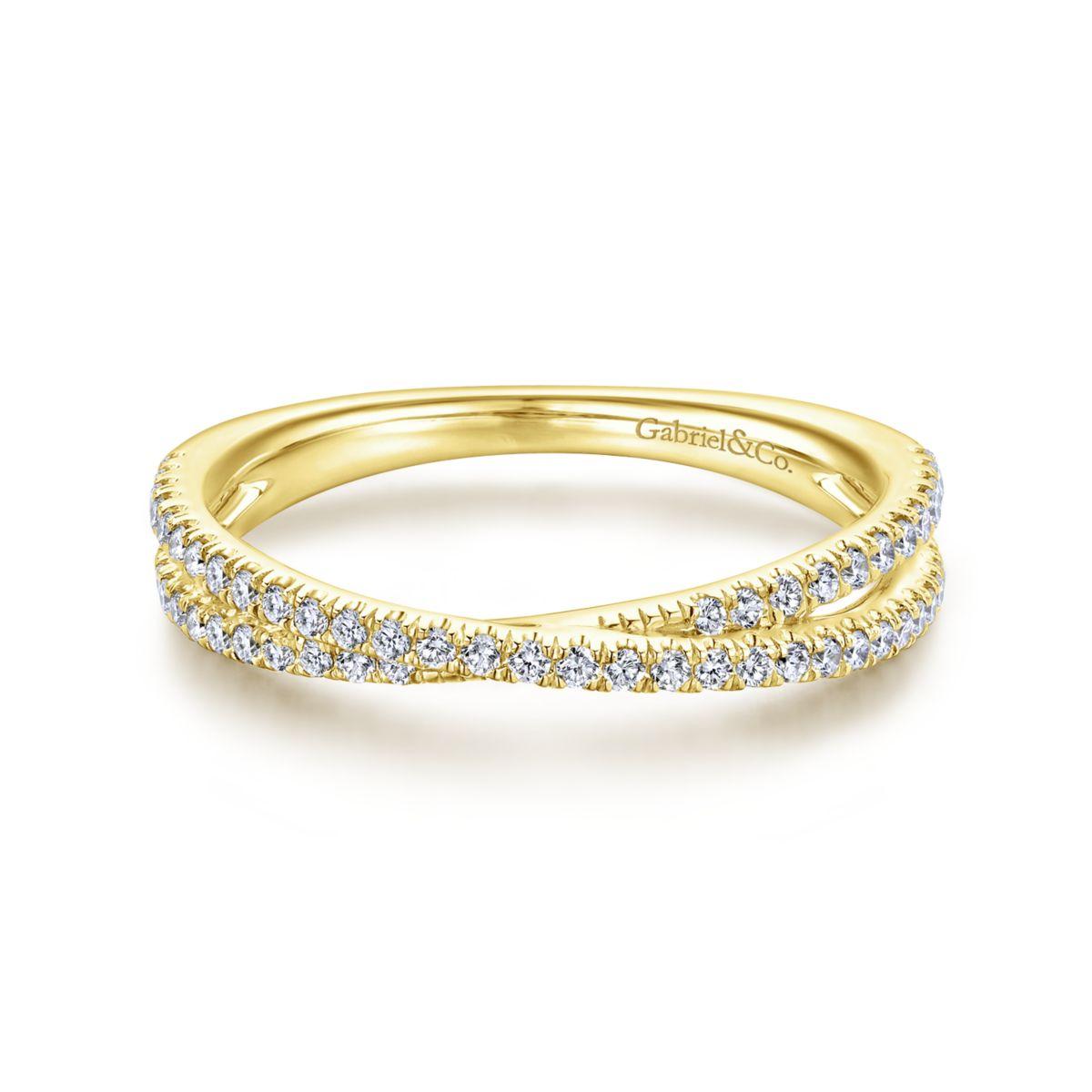 14K Yellow Gold Criss Cross Diamond Stackable Ring 14K Yellow Gold Criss Cross Diamond Stackable Ring