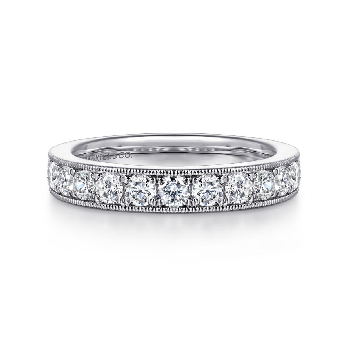 14K White Gold Micro Pave Set Diamond Wedding Band with Milgrain 14K White Gold Micro Pave Set Diamond Wedding Band with Milgrain