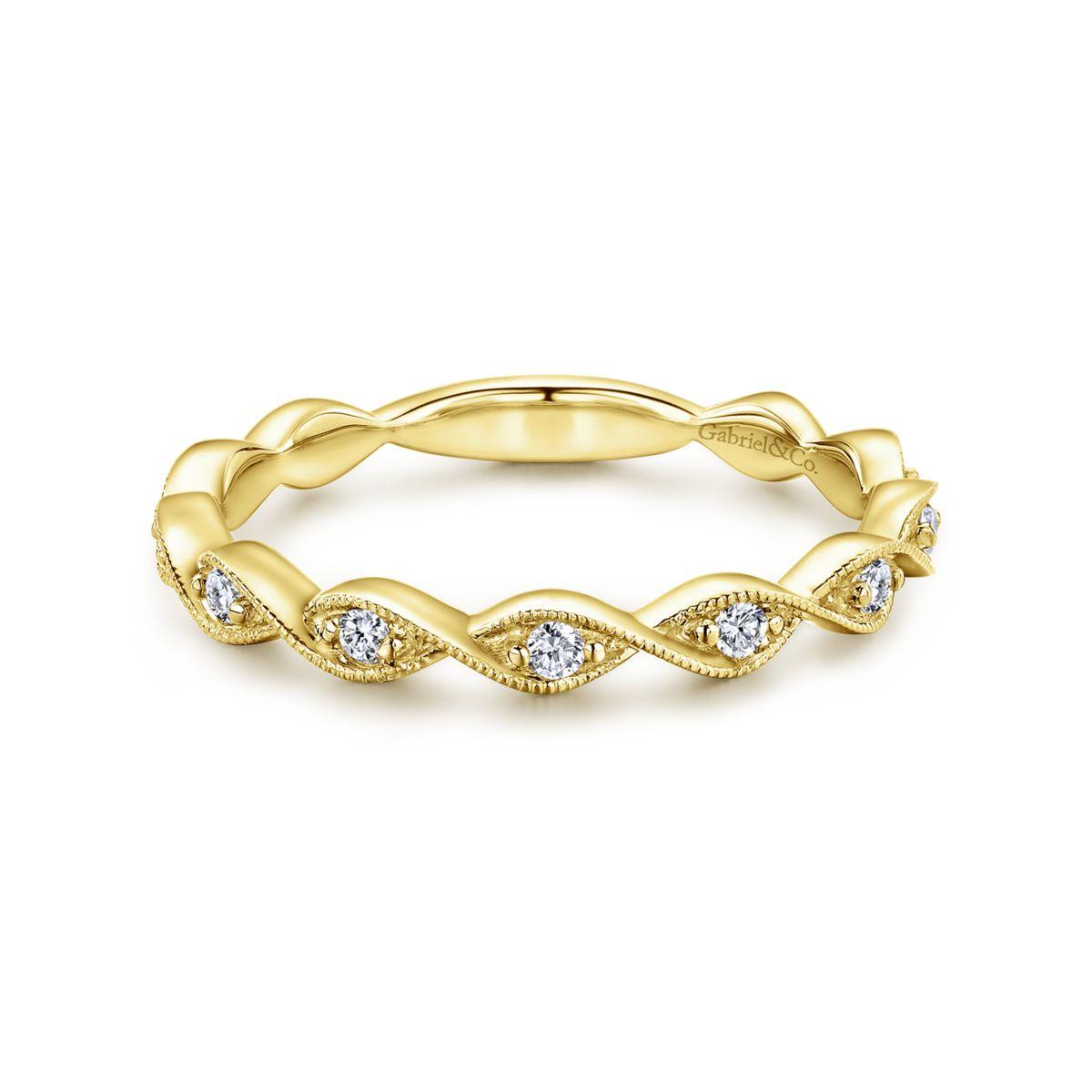 14K Yellow Gold Twisted Diamond Stackable Ring 14K Yellow Gold Twisted Diamond Stackable Ring