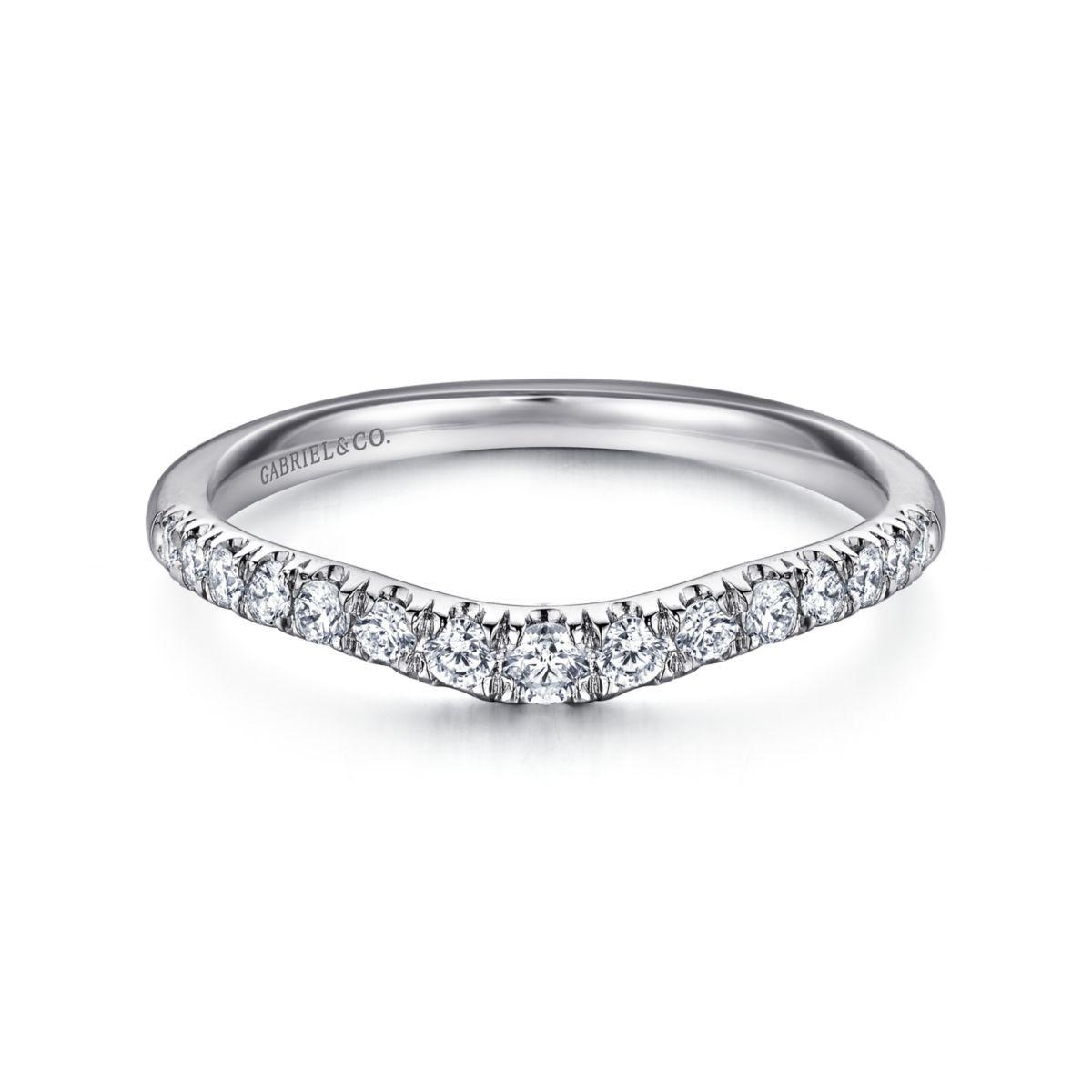 Curved 14K White Gold French Pave Diamond Wedding Band Curved 14K White Gold French Pave Diamond Wedding Band