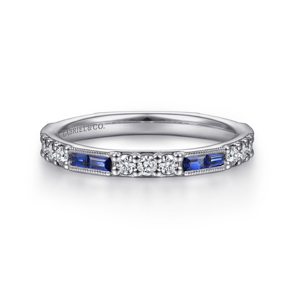 14K White Gold Sapphire Baguette and Diamond Stackable Ring 14K White Gold Sapphire Baguette and Diamond Stackable Ring
