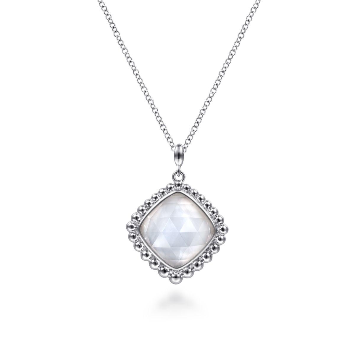 925 Sterling Silver Rock Crystal and White MOP Pendant Necklace