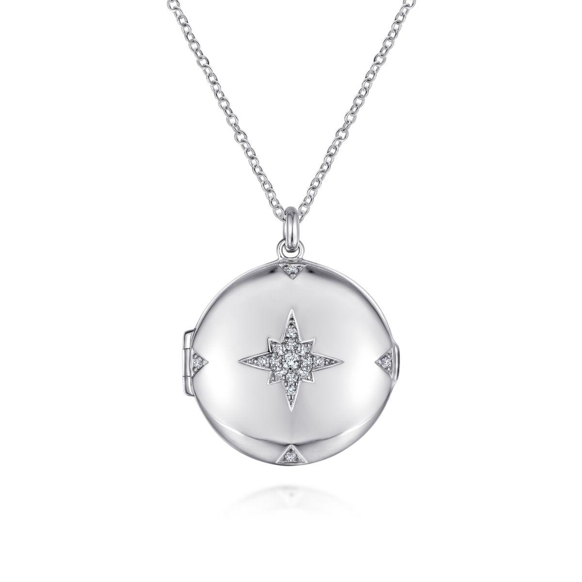 25 inch 925 Sterling Silver Round White Sapphire Starburst Locket Necklace 25 inch 925 Sterling Silver Round White Sapphire Starburst Locket Necklace
