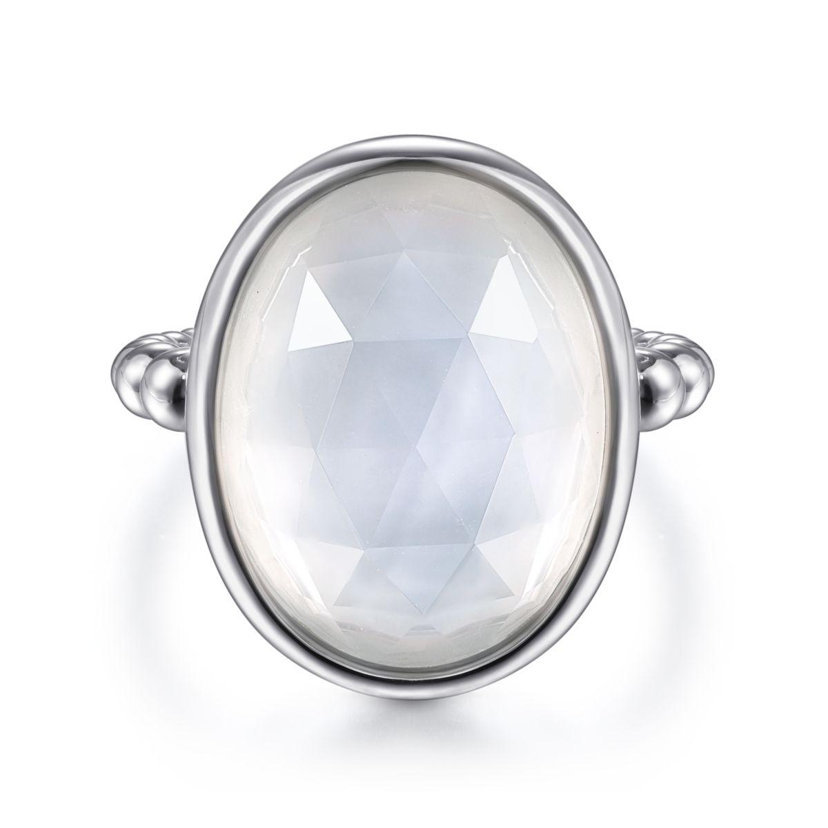 925 Sterling Silver Rock Crystal and White Mother of Pearl Oval Signet Ring 925 Sterling Silver Rock Crystal and White Mother of Pearl Oval Signet Ring