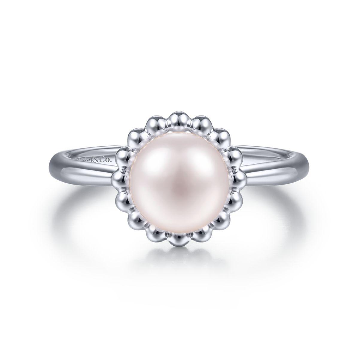 925 Sterling Silver Pearl Ring with Bujukan Beaded Halo 925 Sterling Silver Pearl Ring with Bujukan Beaded Halo