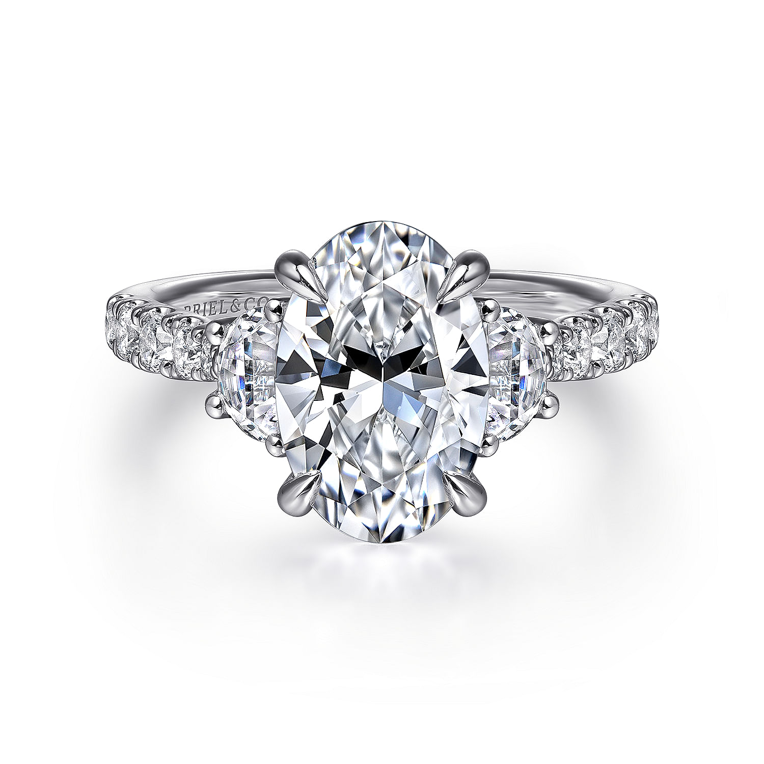 14K White Gold Oval Three Stone Lotus Diamond Engagement Ring 14K White Gold Oval Three Stone Lotus Diamond Engagement Ring