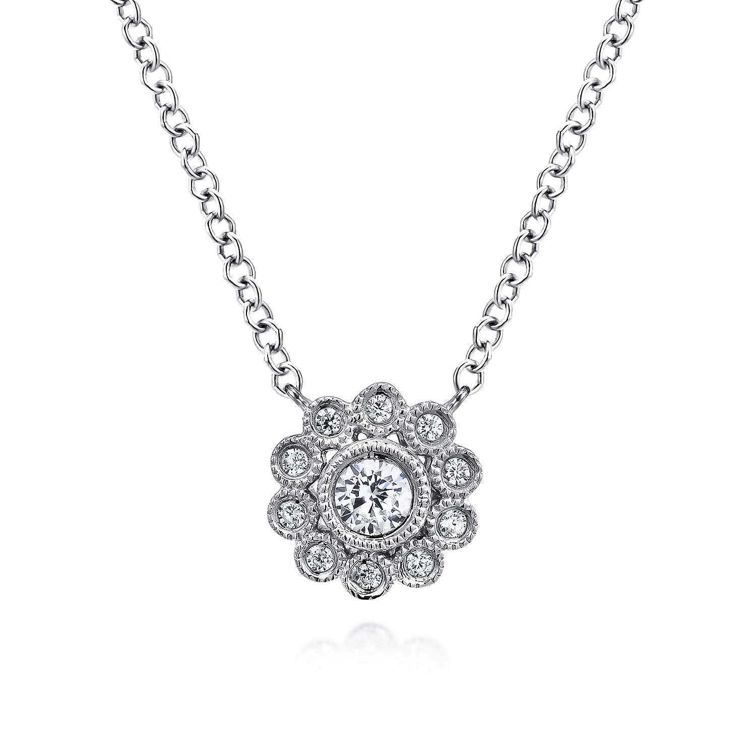 14K White Gold Diamond Flower Pendant Necklace 14K White Gold Diamond Flower Pendant Necklace