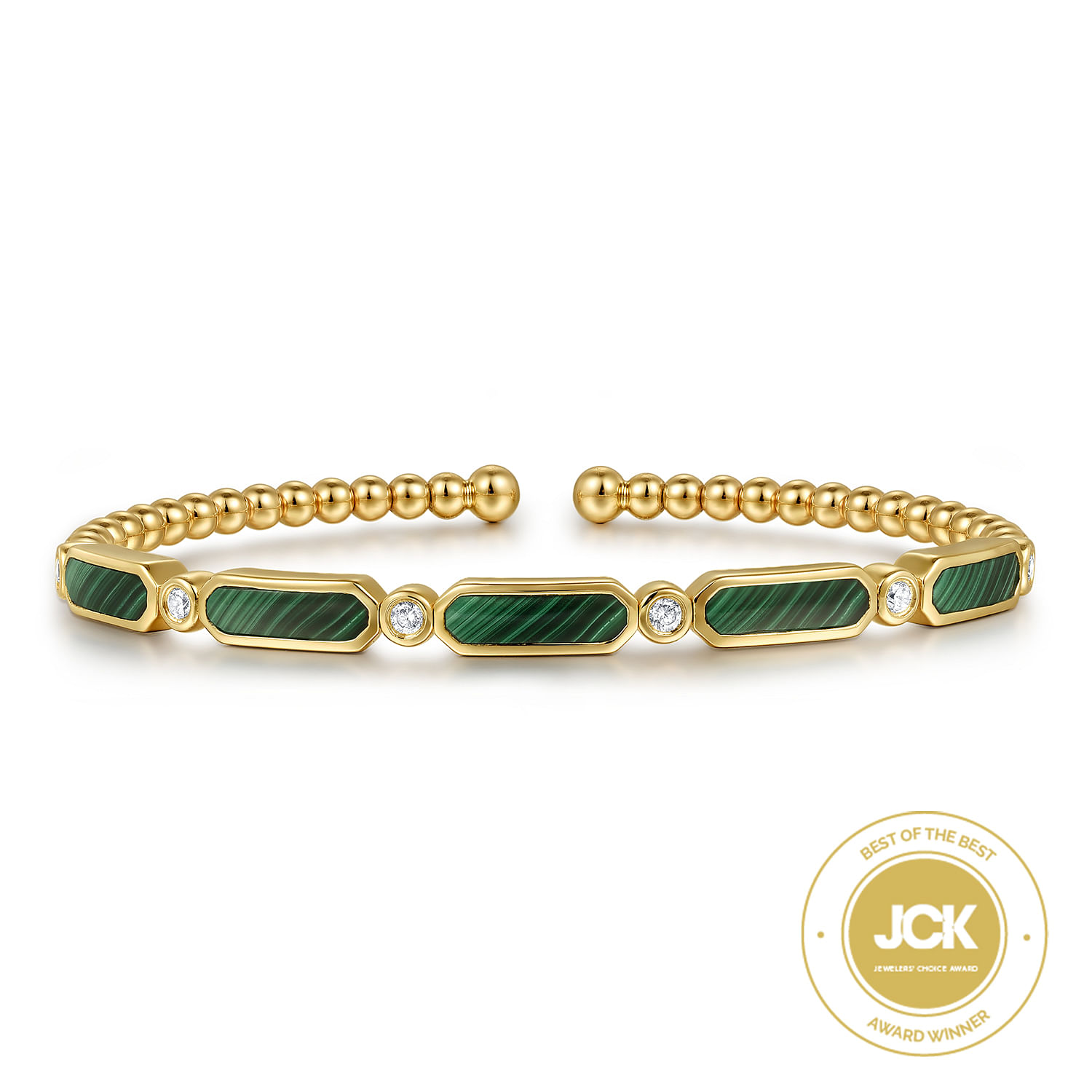 14K Yellow Gold Diamond and Malachite Bujukan Bangle 14K Yellow Gold Diamond and Malachite Bujukan Bangle