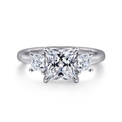 14K White Gold Princess Cut Three Stone Diamond Engagement Ring thumbnail 1