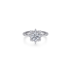 14K White Gold Fancy Halo Round Diamond Engagement Ring thumbnail 1