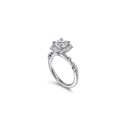 14K White Gold Fancy Halo Round Diamond Engagement Ring thumbnail 3