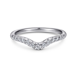 Curved 14K White Gold French Pave Diamond Wedding Band thumbnail 1