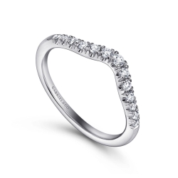 Curved 14K White Gold French Pave Diamond Wedding Band thumbnail 2