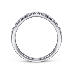 Curved 14K White Gold French Pave Diamond Wedding Band thumbnail 3