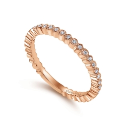 14K Rose Gold Scalloped Stackable Diamond Band Ring thumbnail 2