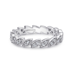 14K White Gold Millgrained Marquise Stackable Diamond Ring thumbnail 1