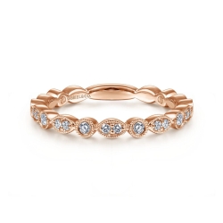 14K Rose Gold Marquise and Round Station Diamond Ring thumbnail 1