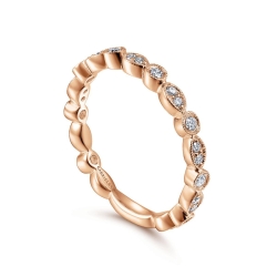 14K Rose Gold Marquise and Round Station Diamond Ring thumbnail 2