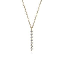 14K Yellow Gold White Sapphire Bar Necklace thumbnail 1