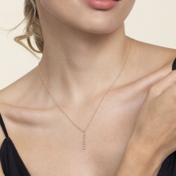 14K Yellow Gold White Sapphire Bar Necklace thumbnail 3