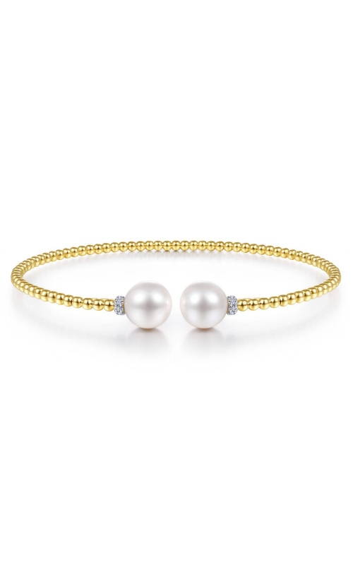14K Yellow Gold Bujukan Diamond and Pearl Split Bangle