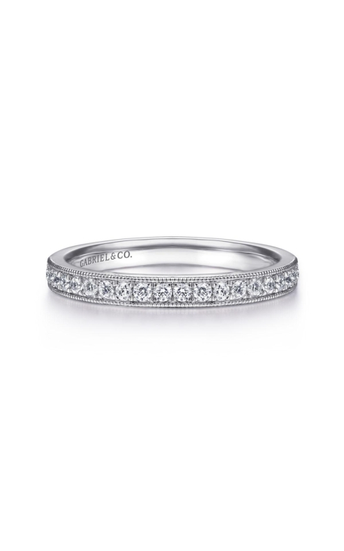 14K White Gold Micro Pave Channel Diamond Wedding Band with Milgrain