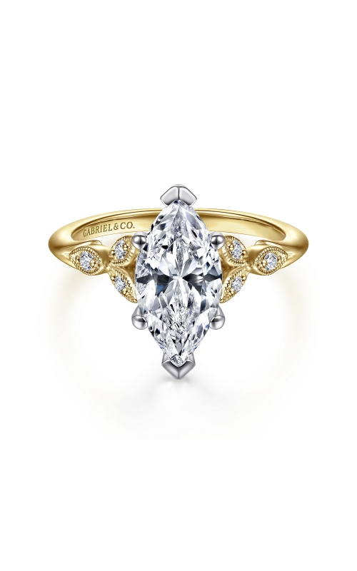 14K Mix Of White And Yellow Gold Diamond Engagement Ring