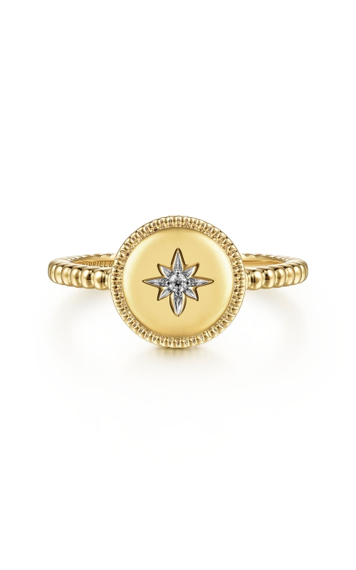 14K Yellow Gold Round Diamond Star Bujukan Signet Ring