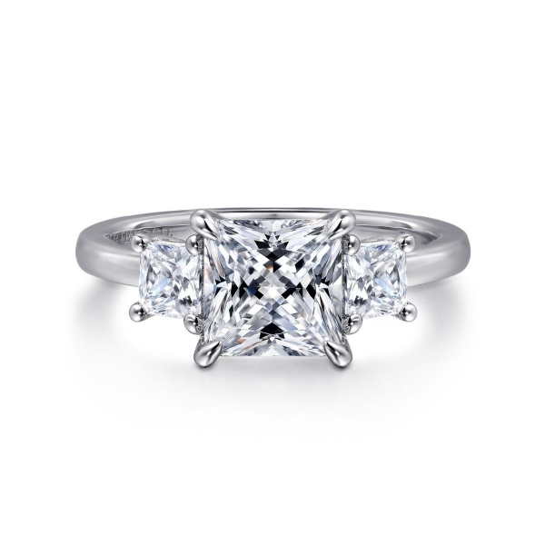 14K White Gold Princess Cut Three Stone Diamond Engagement Ring