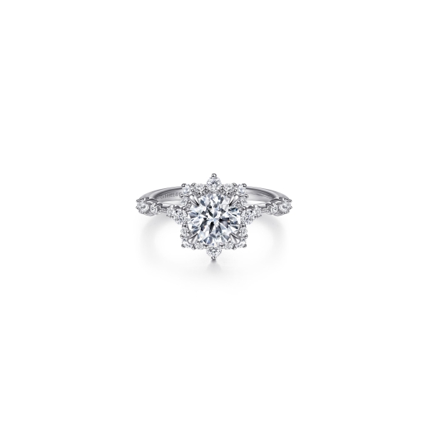 14K White Gold Fancy Halo Round Diamond Engagement Ring