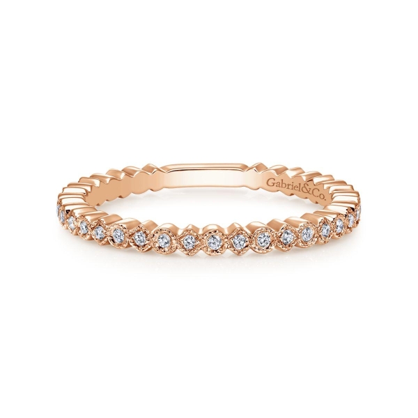 14K Rose Gold Scalloped Stackable Diamond Band Ring