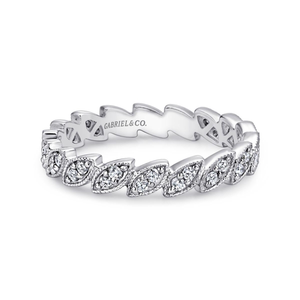 14K White Gold Millgrained Marquise Stackable Diamond Ring