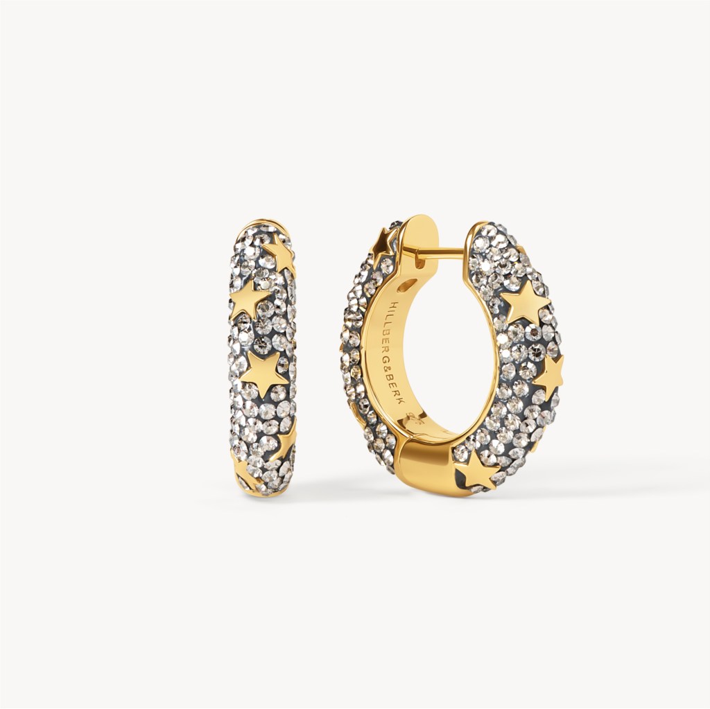 Medium Star Studded Sparkle Hoops - Silver Shade Medium Star Studded Sparkle Hoops - Silver Shade