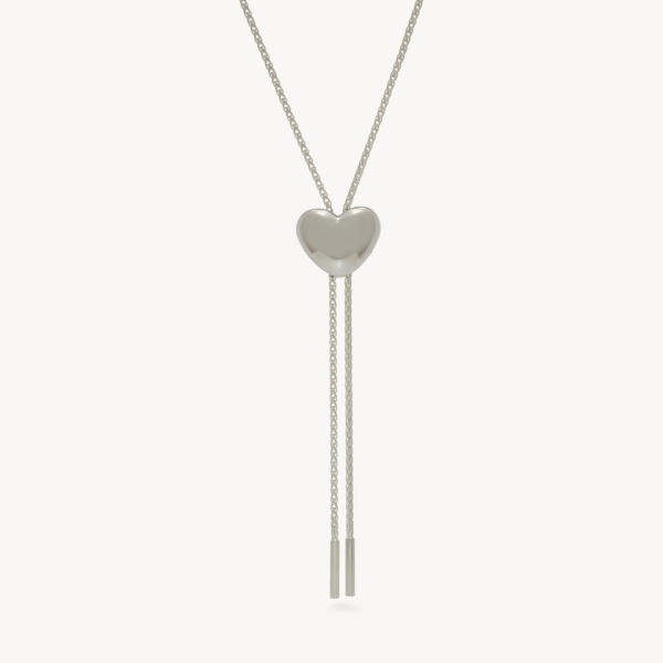 Puffy Heart Bolo Tie - Silver